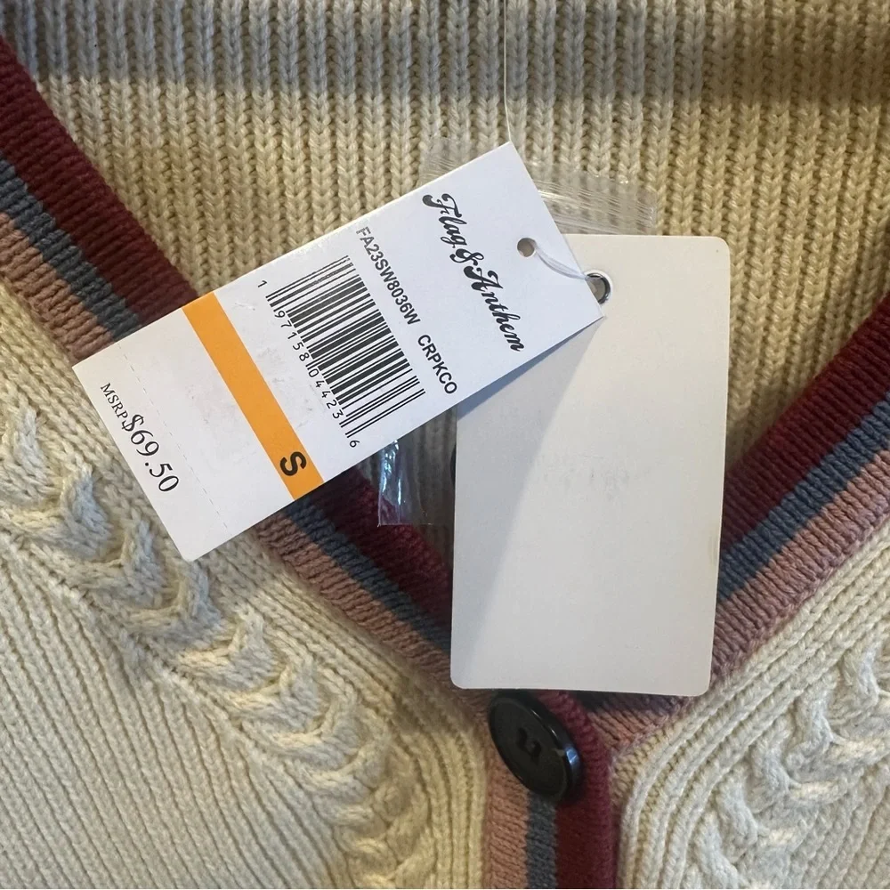 Classic V-Neck Cardigan with Colorful Trim - Picture 3 of 8